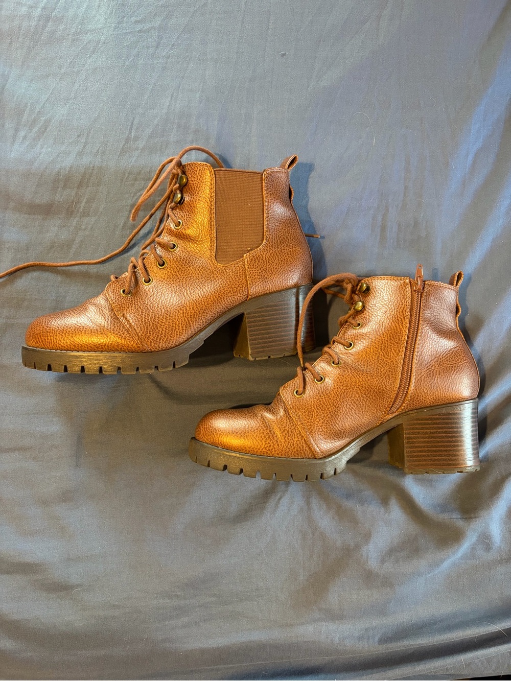 MIA Tan Lace-Up Block Heel Ankle Boots
